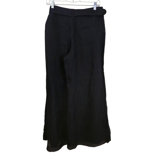 By Anthropologie NWT Silk Organza Wide Leg Pants Black Flowy Pockets Size 10 - Picture 3 of 14